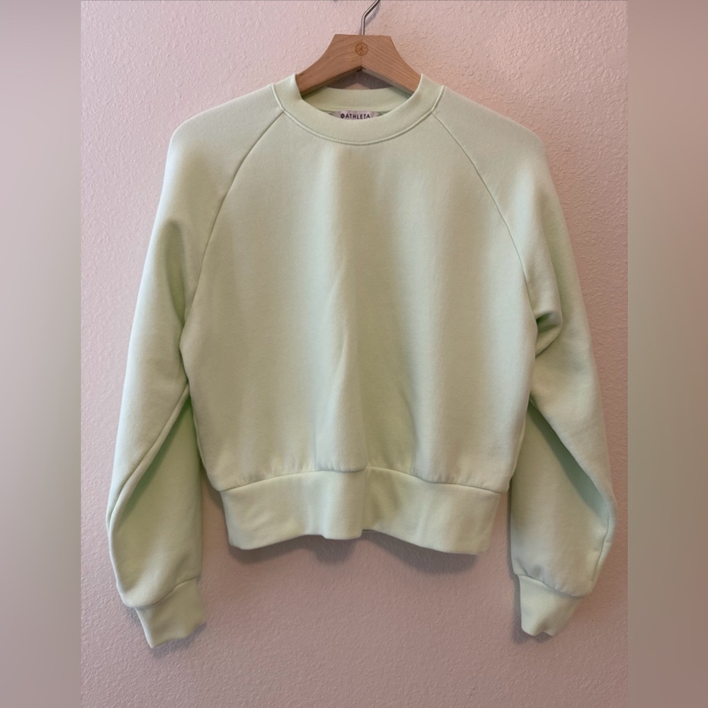 Athleta Forever Fleece Relaxed Crew Sweatshirt Mint Green XXS